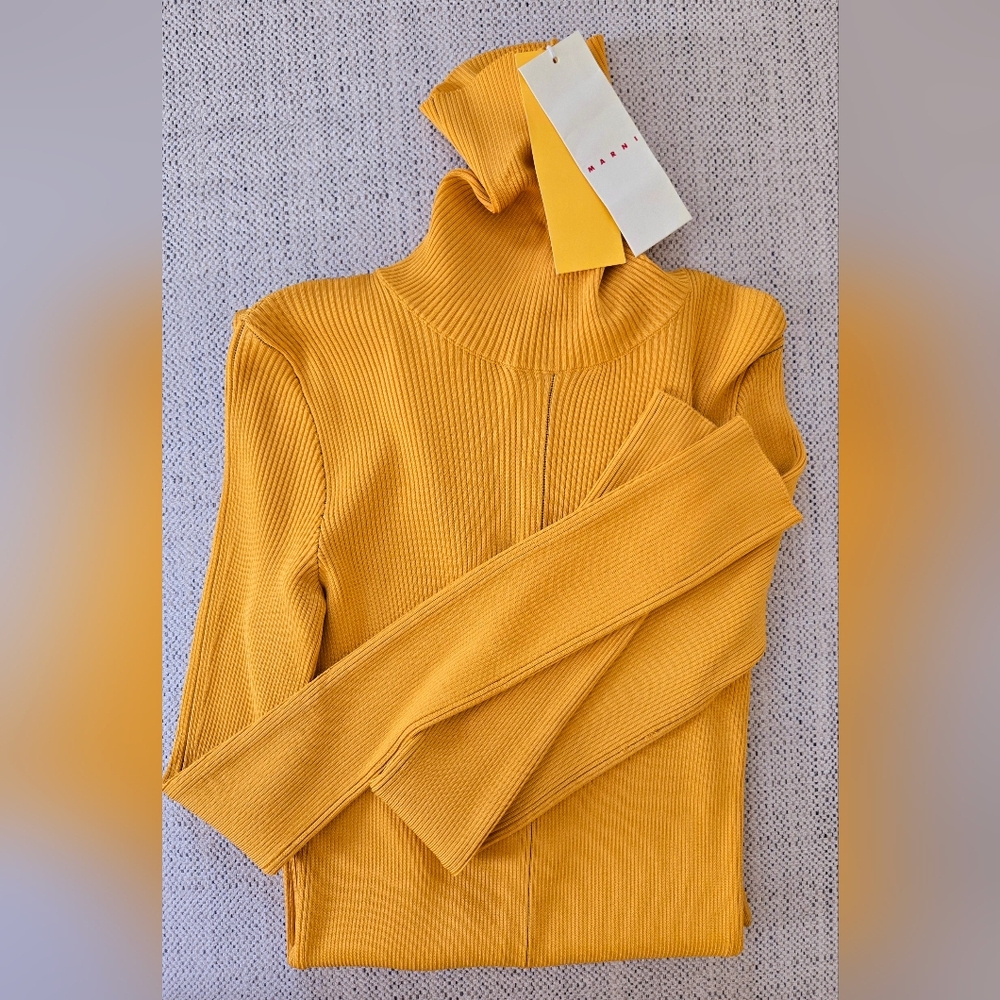 NWT MARNI Mustard Ribbed Turtleneck Maxi Dress Size:S/38